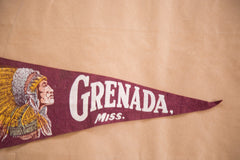 Native American in headdress on vintage grenada missippi felt flag banner pennant 