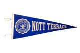 Vintage Nott Terrace High School blue felt flag with a white 'Veritas' oil lamp seal.