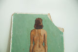 Vintage French painting detail showing the upper right missing corner against the green background.