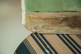 Signature and 1945 date in red on the vintage French painting's rough, chipped edge.