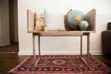 Versatile Little Mod Sidecar bench in walnut with a mid-century modern design.