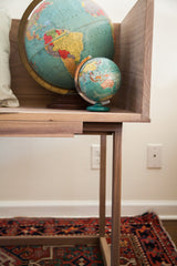 Overlapping corner joint and clean lines of the handmade walnut sidecar bench.