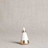 Minimalist ivory porcelain ring holder with hand-applied gold leaf, 2x3 inches.