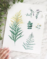 Angled view of the Katelyn Morse Wildflowers print showing delicate botanical illustrations.